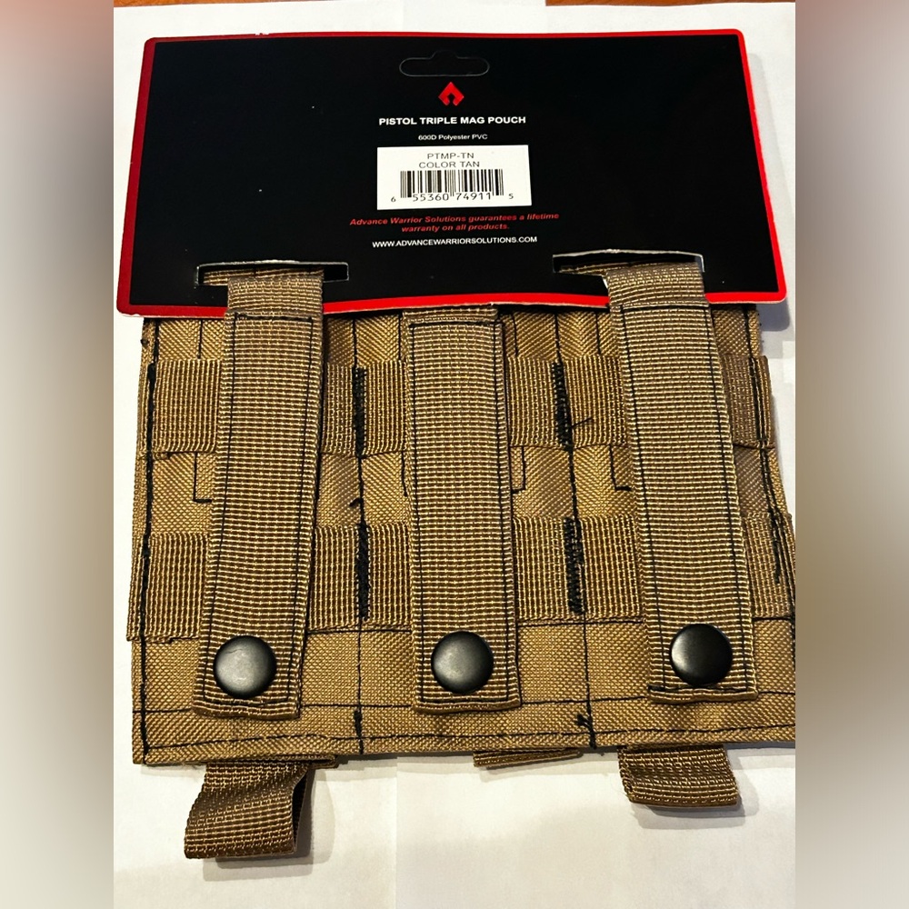 Advance Warrior Solutions Triple Magazine Pouch for Pistols - Tan NWOT